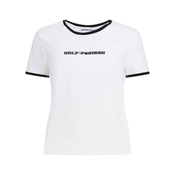 Self-portrait Tops - Self-Portrait Crew-Neck T-Shirt With Embroidered Logo tag size 10 Women